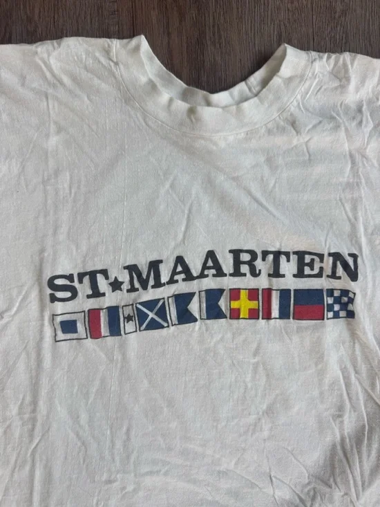 Vintage White St. Maarten Graphic Tee with Nautical Flags - Picture 2 of 5